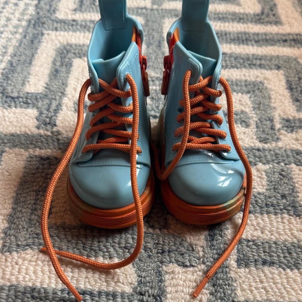 Mini Melissa Teal Platform Boots with Orange Laces
